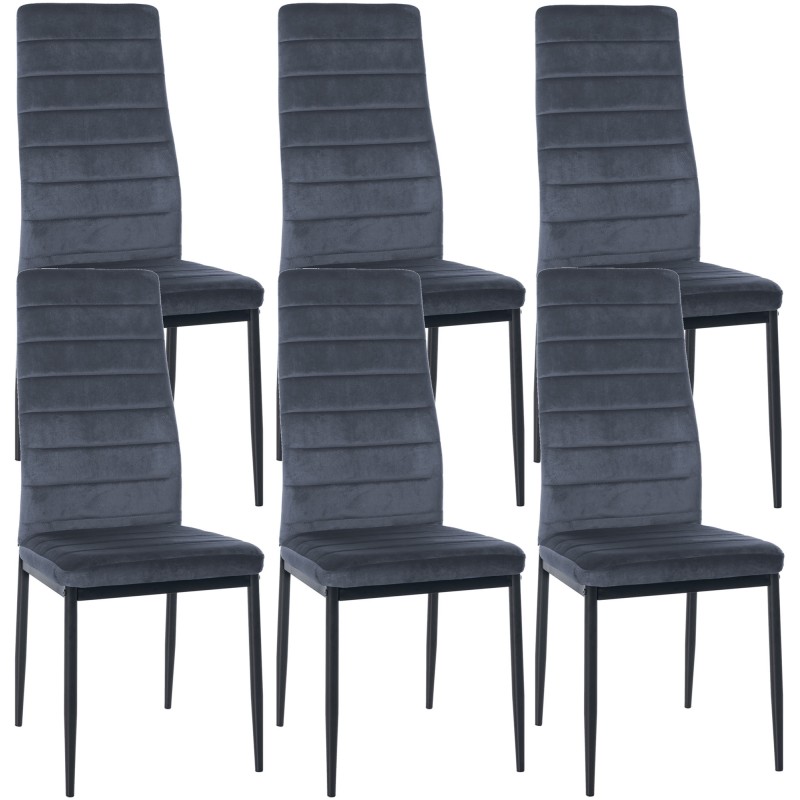 Juego de 6 sillas de comedor Mayfair en terciopelo gris claro