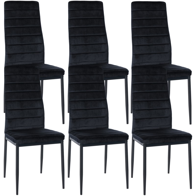 Juego de 6 sillas de comedor Mayfair en terciopelo negro