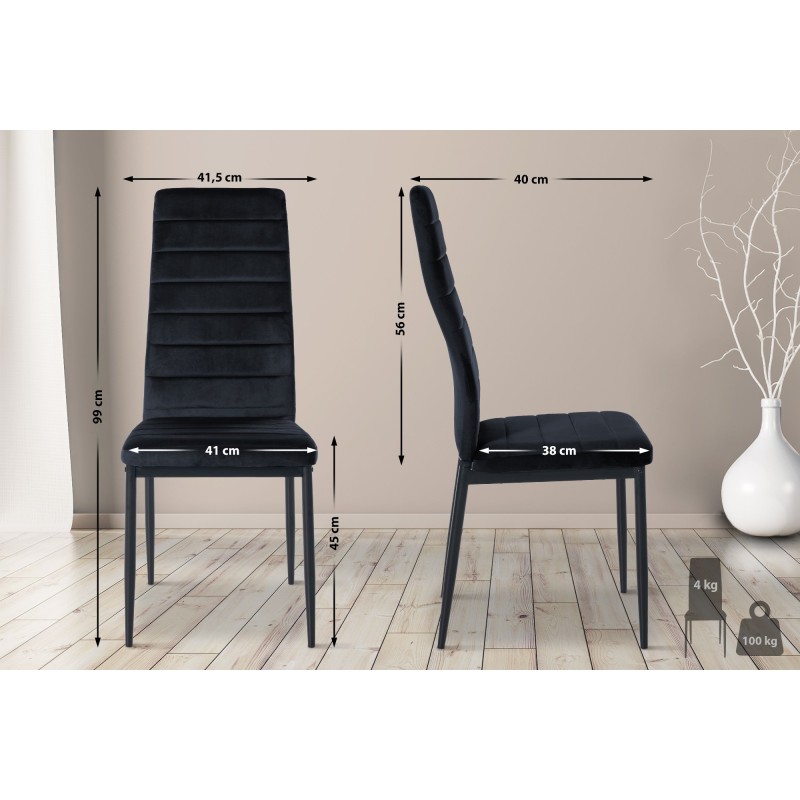 Juego de 6 sillas de comedor Mayfair en terciopelo negro