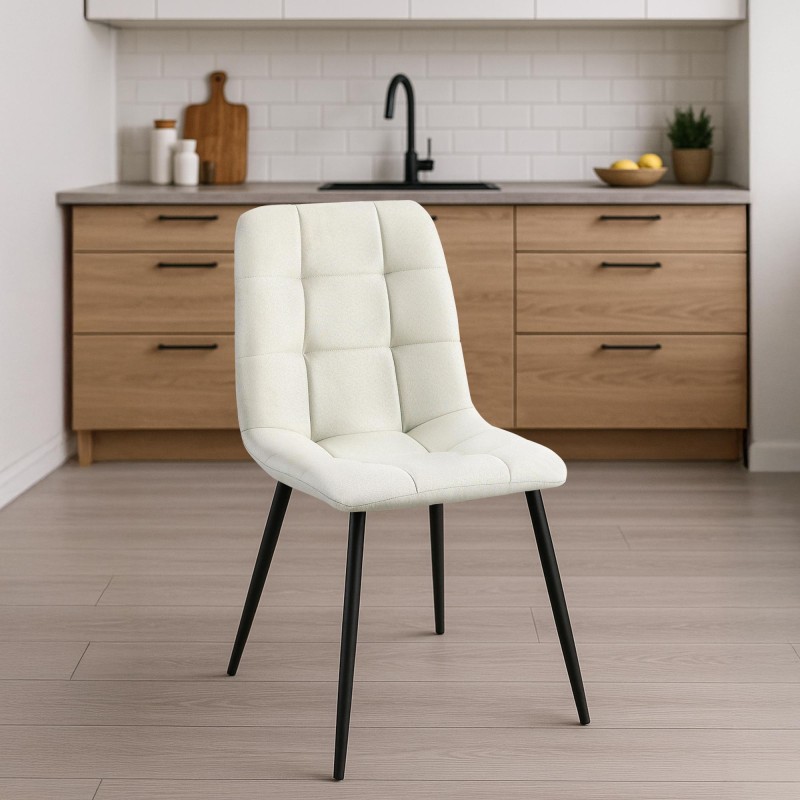 Juego de 4 sillas de comedor de tela color crema Antibes