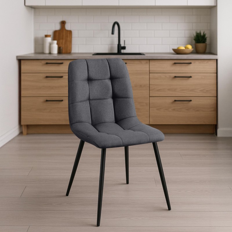 Juego de 4 sillas de comedor Antibes de tela gris oscuro