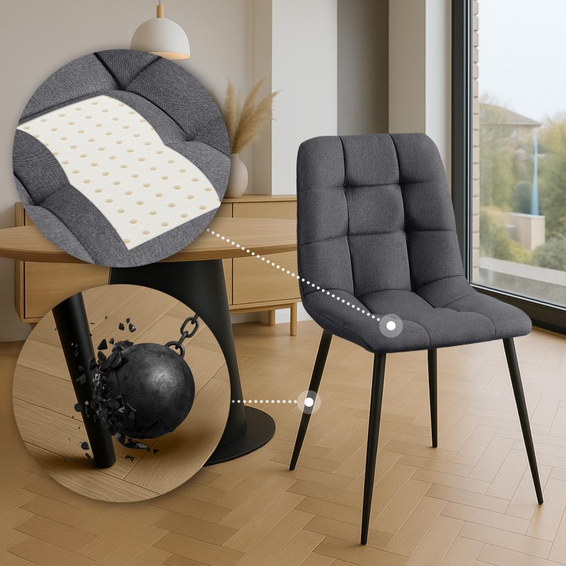 Juego de 4 sillas de comedor Antibes de tela gris oscuro