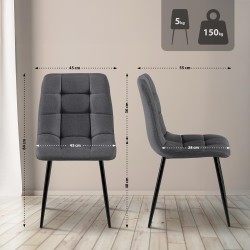Juego de 4 sillas de comedor Antibes de tela gris oscuro