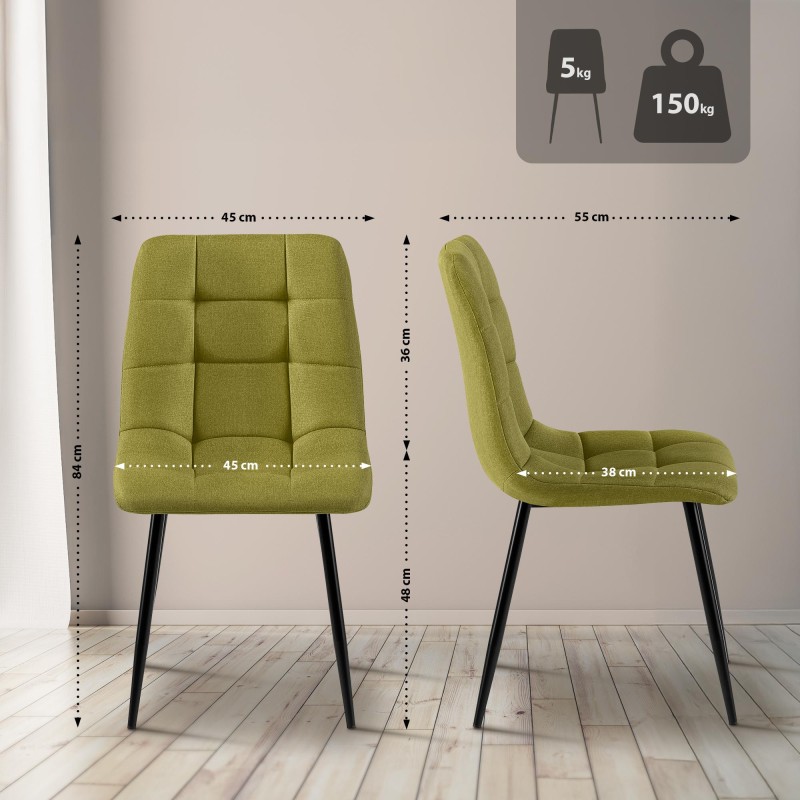 Juego de 4 sillas de comedor de tela verde Antibes