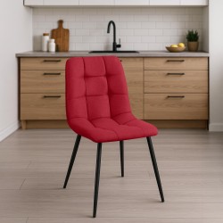 Juego de 4 sillas de comedor de tela roja Antibes