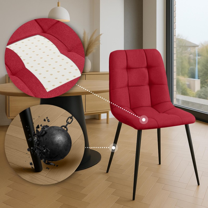 Juego de 4 sillas de comedor de tela roja Antibes