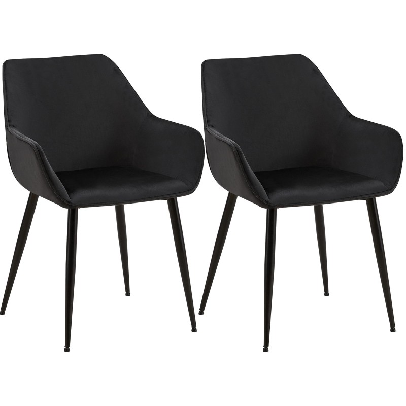 Juego de 2 sillas de comedor Vessa en terciopelo negro