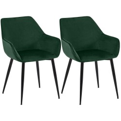 Juego de 2 sillas de comedor Vessa en terciopelo verde