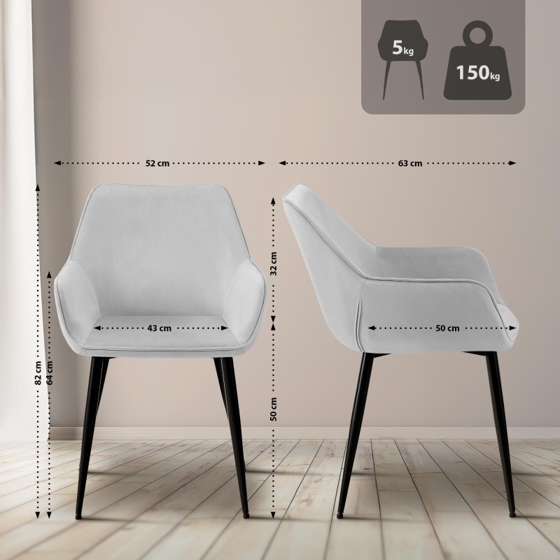 Juego de 2 sillas de comedor Vessa en terciopelo gris claro