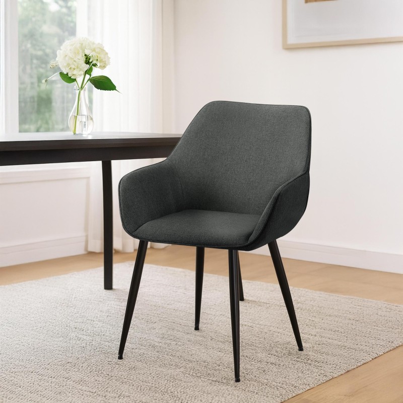 Juego de 2 sillas de comedor Vessa en tela gris oscuro