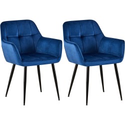 Juego de 2 sillas de comedor Emia en terciopelo azul