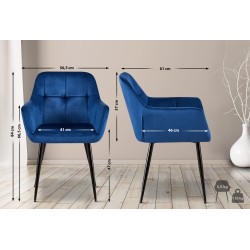 Juego de 2 sillas de comedor Emia en terciopelo azul