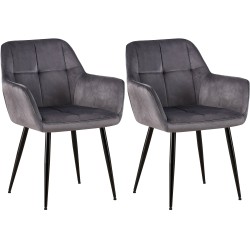 Juego de 2 sillas de comedor Emia en terciopelo gris