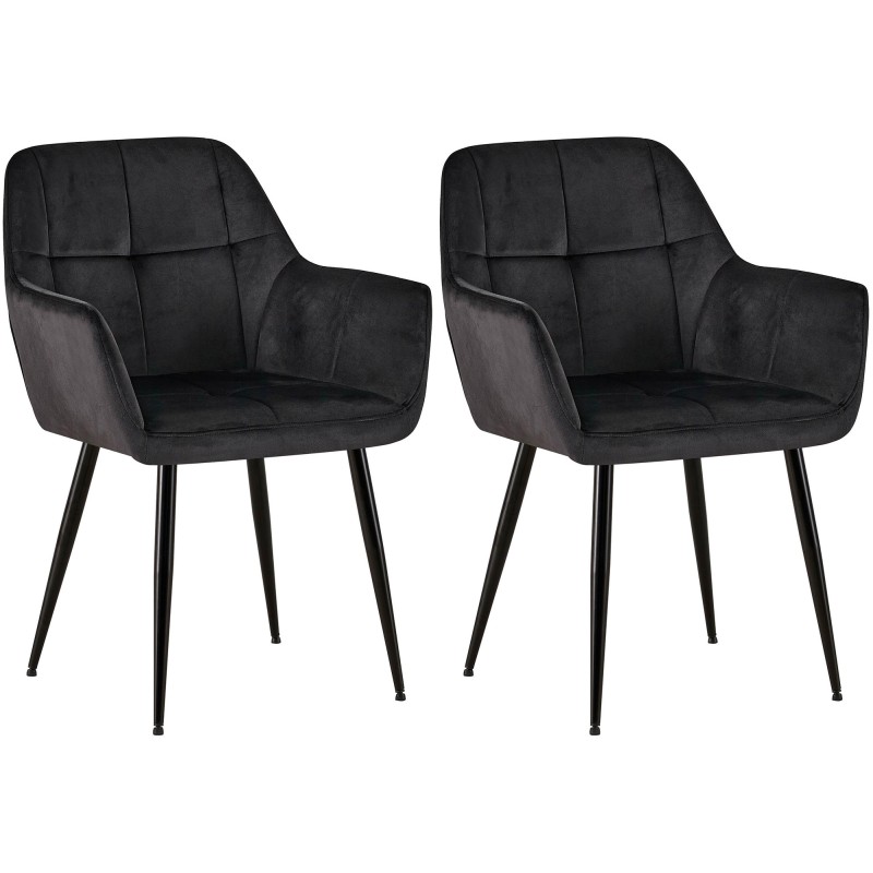 Juego de 2 sillas de comedor Emia en terciopelo negro