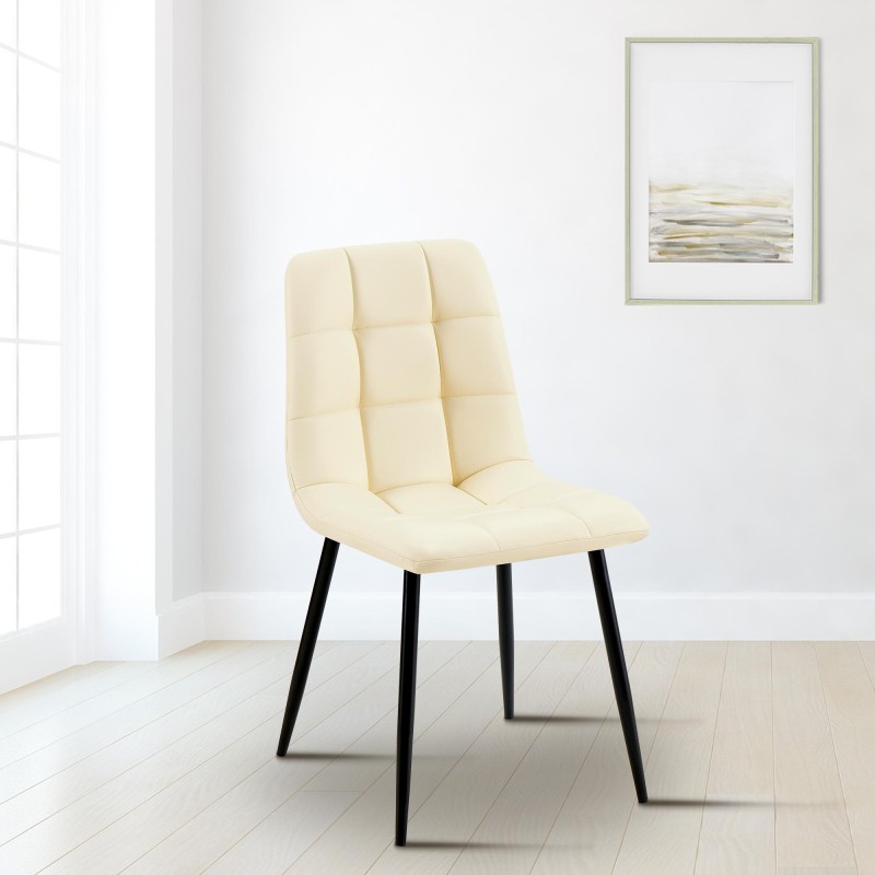 Silla de comedor Antibes, polipiel color crema