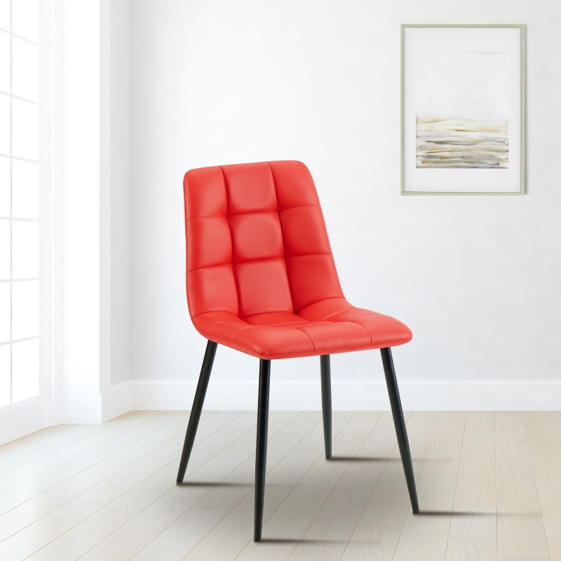 Silla de comedor Antibes, polipiel roja