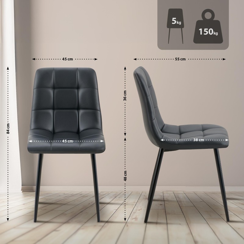 Silla de comedor Antibes, polipiel negra