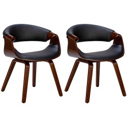 Juego de 2 sillas de comedor Foley, piel sintética, nogal/negro
