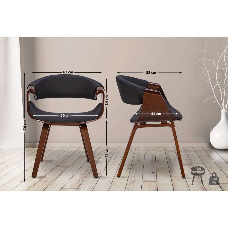 Juego de 2 sillas de comedor Foley de tela en nogal/negro