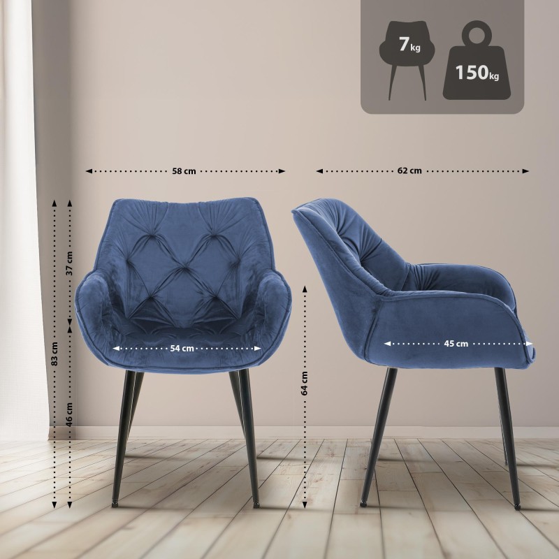 Conjunto de 2 sillas Tanna en terciopelo azul
