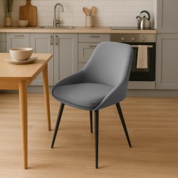 Silla de comedor Elmira en terciopelo negro gris oscuro