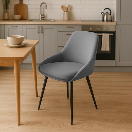 Silla de comedor Elmira en terciopelo negro gris oscuro