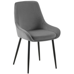 Silla de comedor Elmira en terciopelo negro gris oscuro