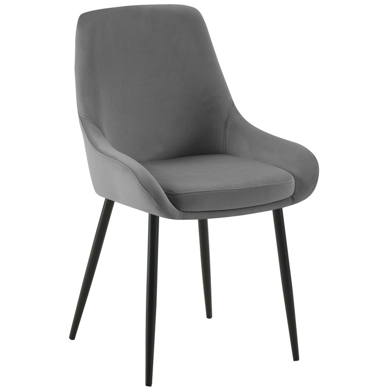Silla de comedor Elmira en terciopelo negro gris oscuro