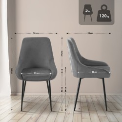 Silla de comedor Elmira en terciopelo negro gris oscuro