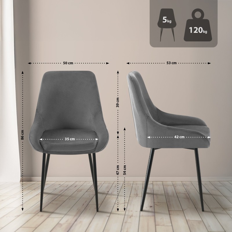 Silla de comedor Elmira en terciopelo negro gris oscuro