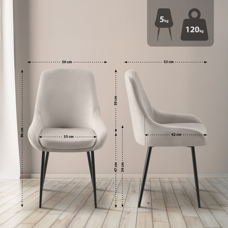 Silla de comedor Elmira en terciopelo negro y gris