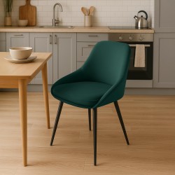 Silla de comedor Elmira en terciopelo negro y verde