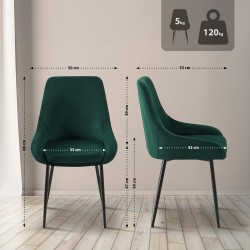 Silla de comedor Elmira en terciopelo negro y verde