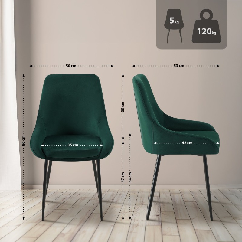 Silla de comedor Elmira en terciopelo negro y verde