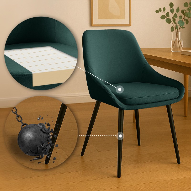 Silla de comedor Elmira en terciopelo negro y verde