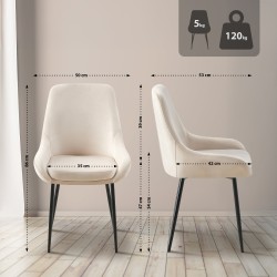 Silla de comedor Elmira en terciopelo negro crema