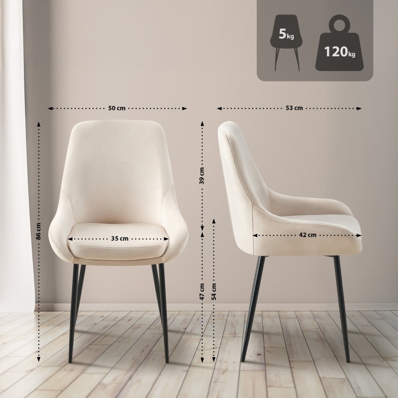 Silla de comedor Elmira en terciopelo negro crema