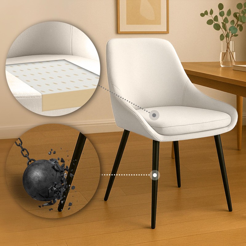 Silla de comedor Elmira en terciopelo negro crema