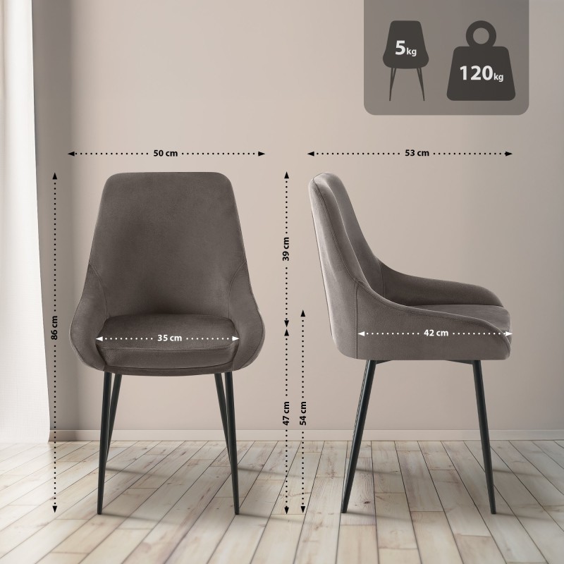 Silla de comedor Elmira en terciopelo negro antracita