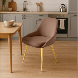 Silla de comedor Elmira en terciopelo marrón dorado