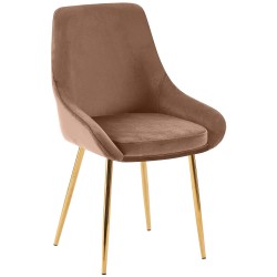 Silla de comedor Elmira en terciopelo marrón dorado