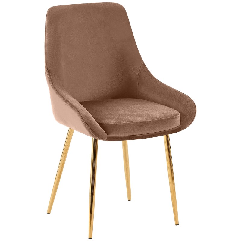 Silla de comedor Elmira en terciopelo marrón dorado