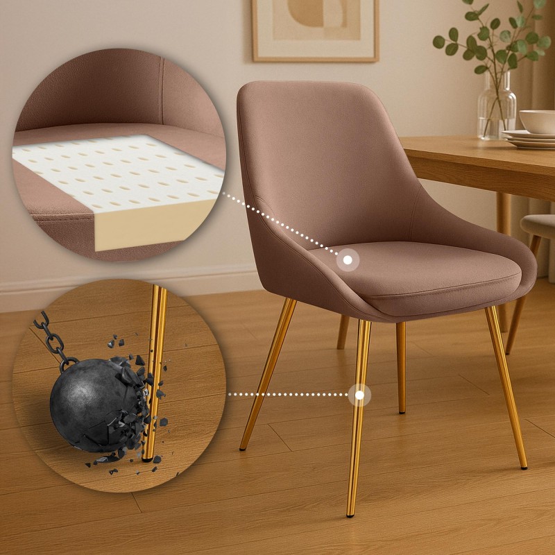 Silla de comedor Elmira en terciopelo marrón dorado