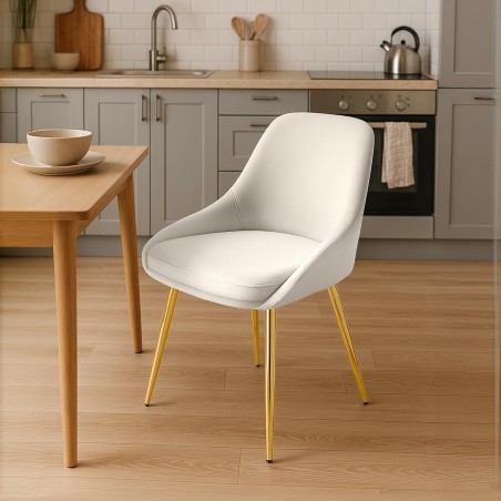 Silla de comedor Elmira en terciopelo color crema y dorado