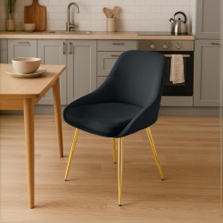 Silla de comedor Elmira en terciopelo negro y dorado