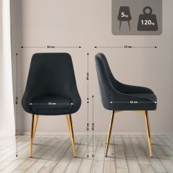 Silla de comedor Elmira en terciopelo negro y dorado
