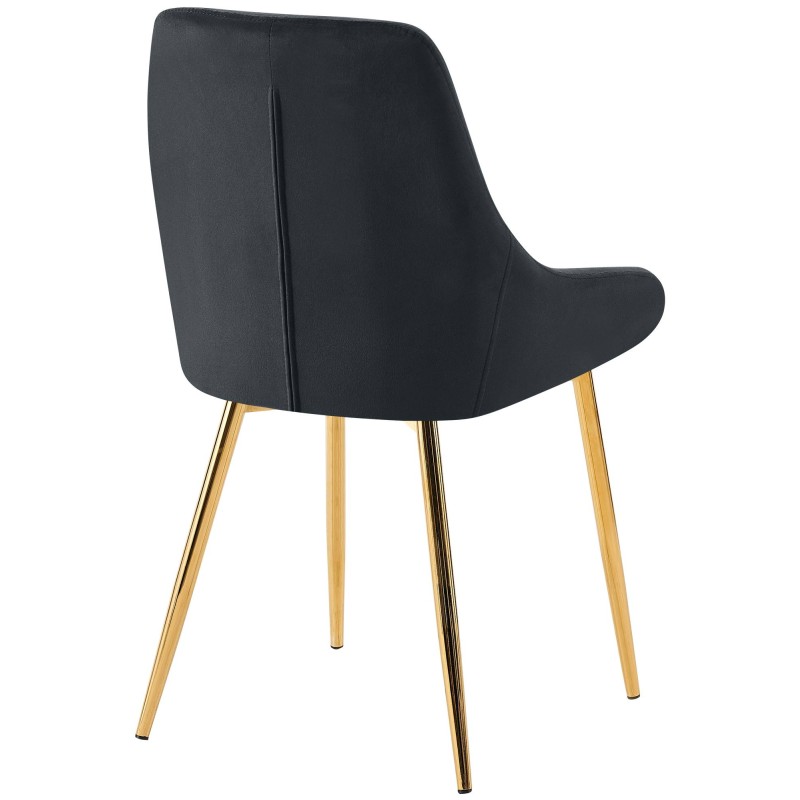 Silla de comedor Elmira en terciopelo negro y dorado