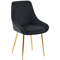 Silla de comedor Elmira en terciopelo negro y dorado