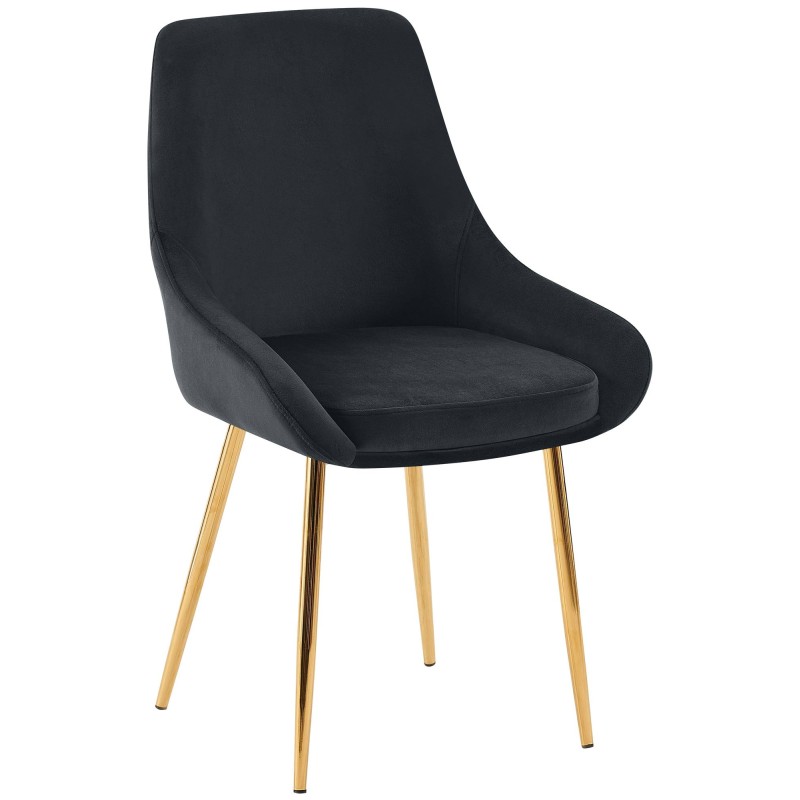 Silla de comedor Elmira en terciopelo negro y dorado