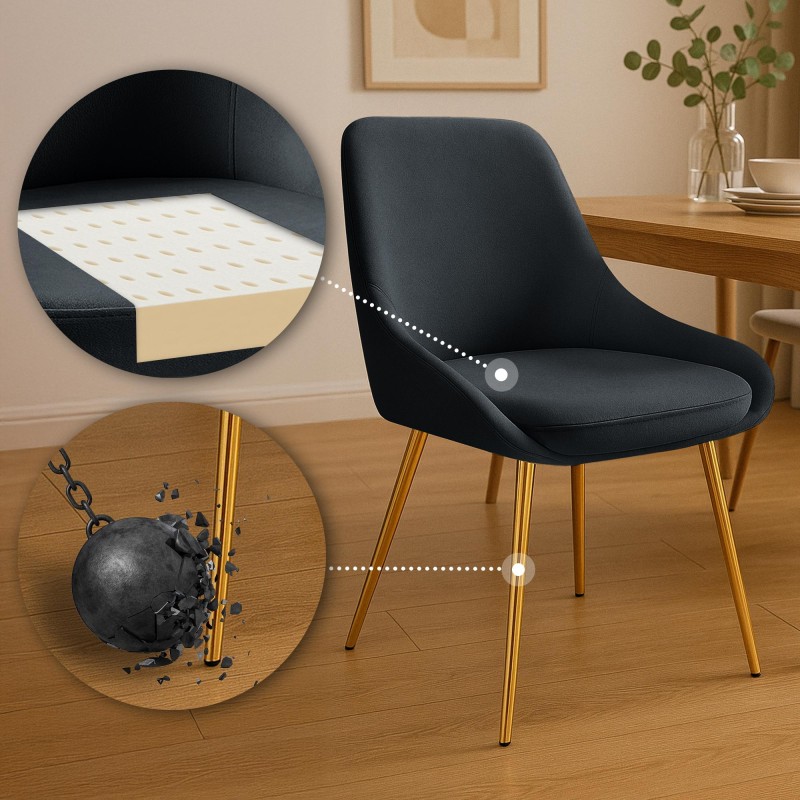 Silla de comedor Elmira en terciopelo negro y dorado